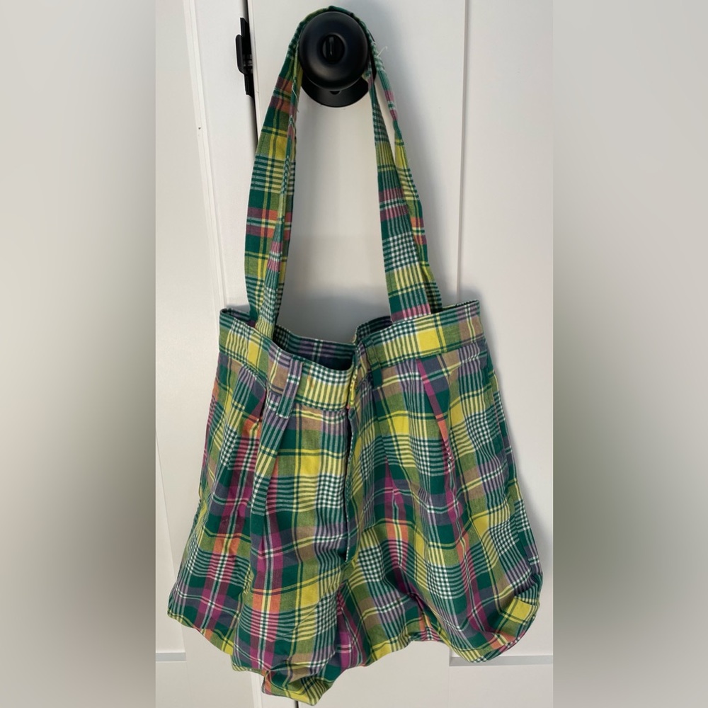 Handmade plaid shoulder bag purse made out of Gap pants preppy unique - Picture 2 of 10